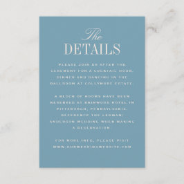 Cartão De Informações Detalhes de casamento de elegância clássica azul