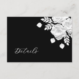 Cartão De Informações Detalhes de casamento de flores 3D preto e branco