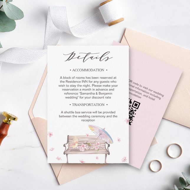 Cartão De Informações Detalhes de Casamento de Flores Elegantes da Prima (Criador carregado)