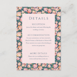 Cartão De Informações Detalhes de Casamento de Flores Pequenas em Aquare