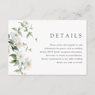 Cartão De Informações Detalhes de Casamento de Flores Silvestres Botânic