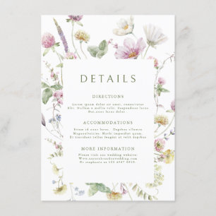 Cartão De Informações Detalhes de casamento de flores silvestres pastéis