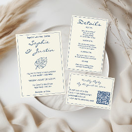 Cartão De Informações Detalhes de Casamento de Folha Tropical Azul Elega