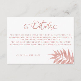 Cartão De Informações Detalhes de Casamento de Folha Tropical em Rosa Do