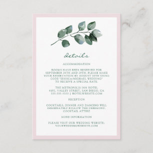 Cartão De Informações Detalhes de Casamento de Folhas Botânicas Simples 