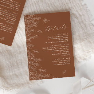 Cartão De Informações Detalhes de Casamento de Folhas Mínimas Modernas d