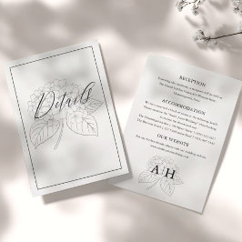 Cartão De Informações Detalhes de Casamento de Hortênsia Preto e Branco 