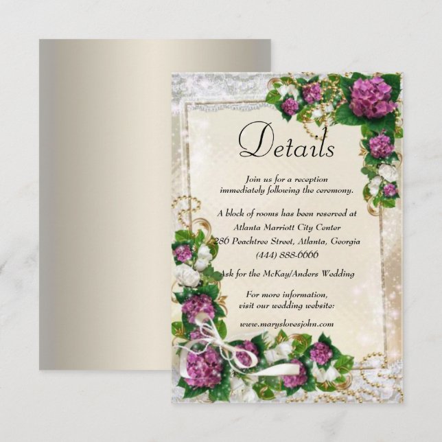 Cartão De Informações Detalhes De Casamento De Hydrangea Roxa E Locais (Frente/Verso)