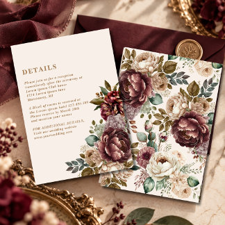 Cartão De Informações Detalhes de Casamento de Inverno Rosa Escuro Borgo