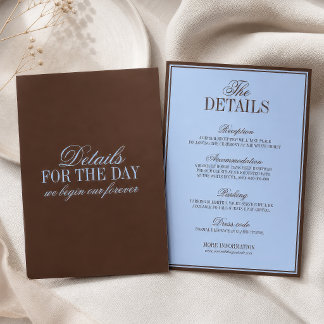 Cartão De Informações Detalhes de Casamento de Luxo Antigo Azul e Marrom