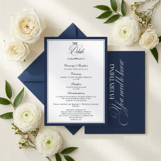 Cartão De Informações Detalhes de Casamento de Luxo Navy