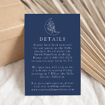 Cartão De Informações Detalhes de Casamento de Marinhos da Lua Elegante<br><div class="desc">Projetado para coordenar com a nossa coleção de casamento Elegante da Lua Botânica e Estrelas, esta carta de detalhes de boho apresenta uma ilustração de uma linha branca de uma lua adorada com estrelas e folhagem num fundo de marinho. Personalize o cartão de detalhes do casamento do marinho com informações...</div>