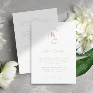 Cartão De Informações Detalhes de Casamento de Monograma Floral Branco