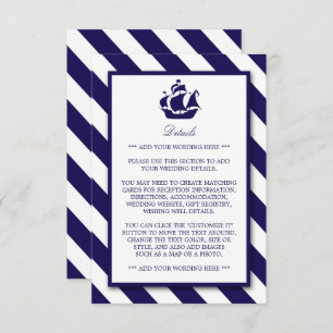 Cartão De Informações Detalhes de Casamento de Náuticos Stripes e Marinh