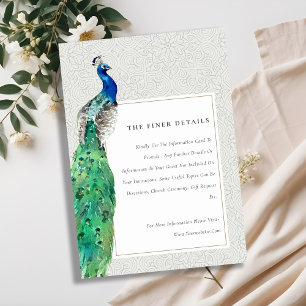 Cartão De Informações Detalhes de Casamento de Peacock com Aquarela de O