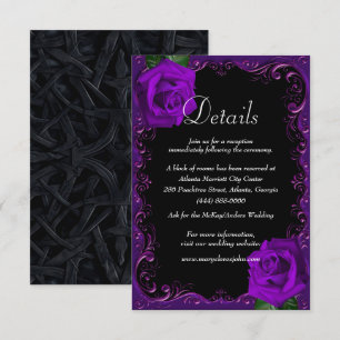 Cartão De Informações Detalhes de Casamento de Rosas Roxas Goth Elegante