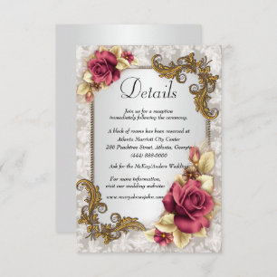 Cartão De Informações Detalhes de Casamento de Rosas vermelhas Elegantes