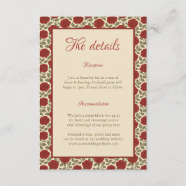 Cartão De Informações Detalhes de Casamento de Rosas vermelhas Elegantes