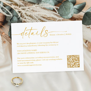 Cartão De Informações Detalhes de Casamento de Script de Cor Dourada Gra
