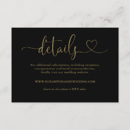 Cartão De Informações Detalhes De Casamento De Script De Coração Preto E