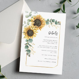 Cartão De Informações Detalhes de Casamento de Script de Girassol Floral