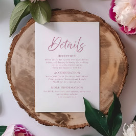 Cartão De Informações Detalhes de Casamento de Script Rosa Migre Moderno