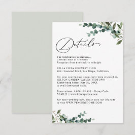 Cartão De Informações Detalhes de Casamento de Verde Botânica Elegante