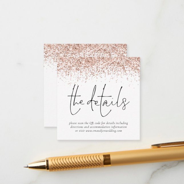 Cartão De Informações Detalhes de Casamento do Código QR do Glitter Dour (Frente/Verso In Situ)