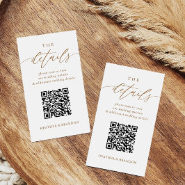 Cartão De Informações Detalhes de Casamento do Código QR Dourado Elegant