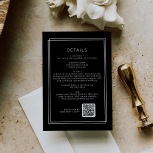Cartão De Informações Detalhes de Casamento do Código QR Preto Moderno d