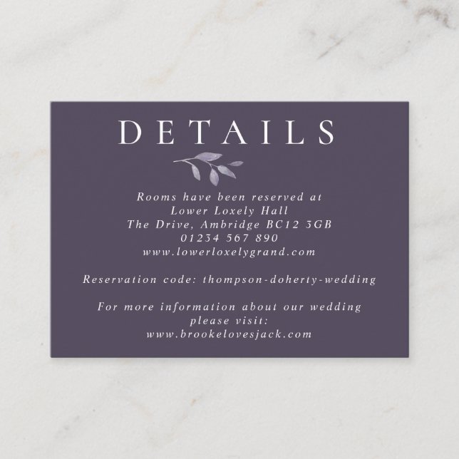 Cartão De Informações Detalhes de Casamento do Marinho de Aquarela Elega (Frente)