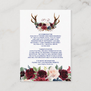 Cartão De Informações Detalhes de Casamento do Marinho Floral Antlers Bo