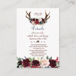 Cartão De Informações Detalhes de Casamento do Marinho Floral Antlers Bo