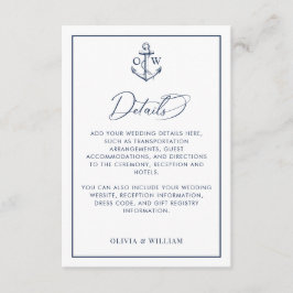 Cartão De Informações Detalhes de Casamento do Monograma de Âncora Náuti