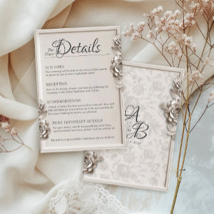 Cartão De Informações Detalhes de Casamento do Monograma Floral Barroco