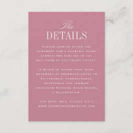 Cartão De Informações Detalhes de Casamento Elegância Clássica Rosa
