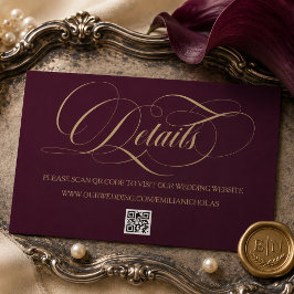 Cartão De Informações Detalhes de Casamento Elegante Borgonha