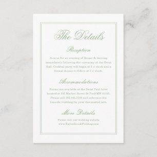 Cartão De Informações Detalhes de Casamento Elegante Branco e Verde Salv