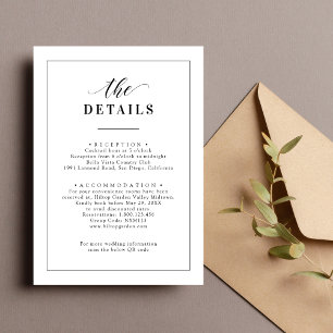 Cartão De Informações Detalhes de Casamento Elegante Clássico Preto e Br