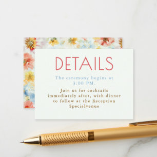 Cartão De Informações Detalhes de casamento elegante floral colorido vin