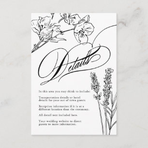 Cartão De Informações Detalhes de Casamento Elegante Gótico com Flor Sil