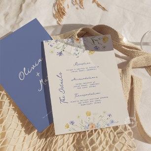 Cartão De Informações Detalhes de Casamento Elegantes com Flores Silvest