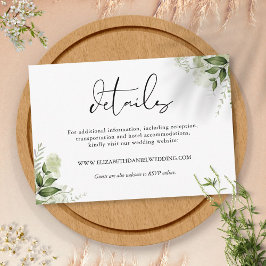 Cartão De Informações Detalhes de Casamento Elegantes com Folhas de Verd