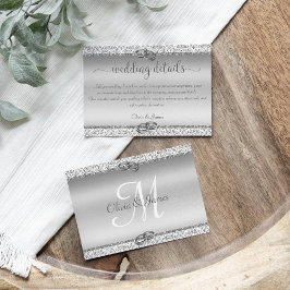 Cartão De Informações Detalhes de Casamento Elegantes com Lantejoulas Pr