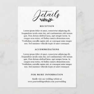 Cartão De Informações Detalhes de Casamento Elegantes com Ramalhete de V