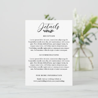 Cartão De Informações Detalhes de Casamento Elegantes com Ramalhete de V