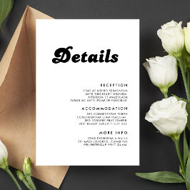Cartão De Informações Detalhes de Casamento Elegantes e Retrô em Preto e