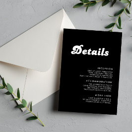 Cartão De Informações Detalhes de Casamento Elegantes e Retrô em Preto e