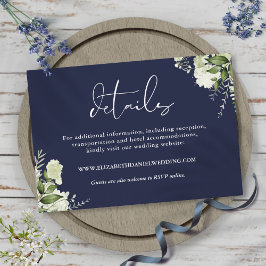 Cartão De Informações Detalhes de Casamento Elegantes em Azul Naval com
