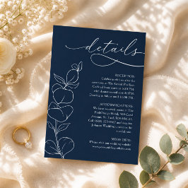 Cartão De Informações Detalhes de Casamento Elegantes em Azul Naval Euca
